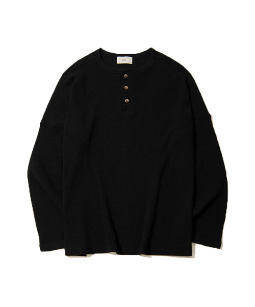 UNLC(ユーエヌエルシー)の「Waffle Helyneck Drop Shoulder Sleeve(3color)(Tシャツ/カットソー・メンズ・ブラック/グレー/アイボリー・MEDIUM/LARGE/X-LARGE)」の1枚目の写真