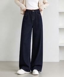 ステッチデザインデニムワイドパンツ