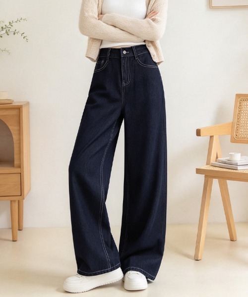 LEMOA(レモア)の「ステッチデザインデニムワイドパンツ(デニムパンツ・レディース・ダークブルー・SMALL/MEDIUM/LARGE/X-LARGE)」の2枚目の写真