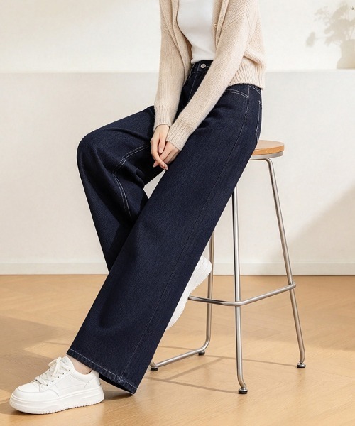 LEMOA(レモア)の「ステッチデザインデニムワイドパンツ(デニムパンツ・レディース・ダークブルー・SMALL/MEDIUM/LARGE/X-LARGE)」の6枚目の写真