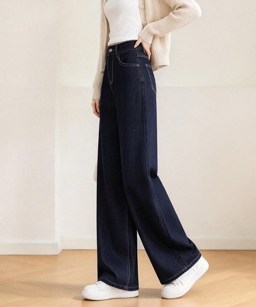 LEMOA(レモア)の「ステッチデザインデニムワイドパンツ(デニムパンツ・レディース・ダークブルー・SMALL/MEDIUM/LARGE/X-LARGE)」の7枚目の写真
