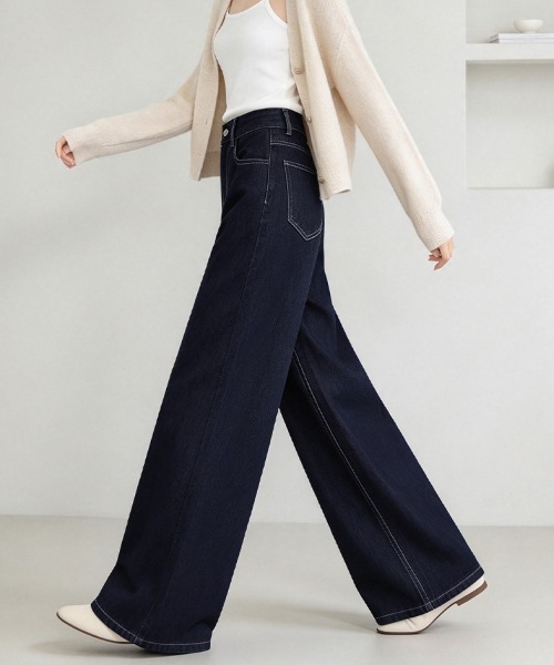 LEMOA(レモア)の「ステッチデザインデニムワイドパンツ(デニムパンツ・レディース・ダークブルー・SMALL/MEDIUM/LARGE/X-LARGE)」の8枚目の写真