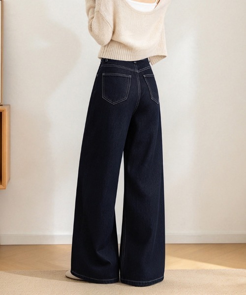 LEMOA(レモア)の「ステッチデザインデニムワイドパンツ(デニムパンツ・レディース・ダークブルー・SMALL/MEDIUM/LARGE/X-LARGE)」の9枚目の写真