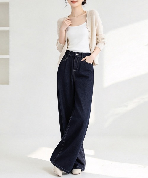 LEMOA(レモア)の「ステッチデザインデニムワイドパンツ(デニムパンツ・レディース・ダークブルー・SMALL/MEDIUM/LARGE/X-LARGE)」の10枚目の写真
