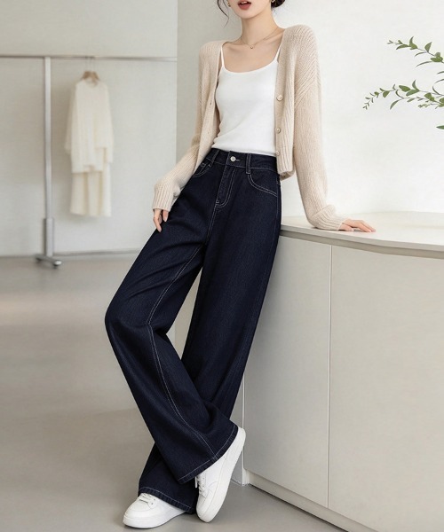 LEMOA(レモア)の「ステッチデザインデニムワイドパンツ(デニムパンツ・レディース・ダークブルー・SMALL/MEDIUM/LARGE/X-LARGE)」の11枚目の写真