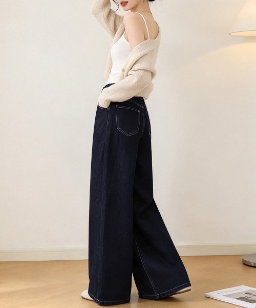 LEMOA(レモア)の「ステッチデザインデニムワイドパンツ(デニムパンツ・レディース・ダークブルー・SMALL/MEDIUM/LARGE/X-LARGE)」の13枚目の写真