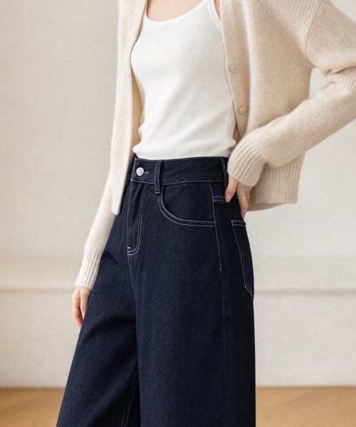 LEMOA(レモア)の「ステッチデザインデニムワイドパンツ(デニムパンツ・レディース・ダークブルー・SMALL/MEDIUM/LARGE/X-LARGE)」の14枚目の写真