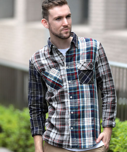 Denime（ドゥニーム）の「【HOUSE OF BLUES/ハウスオブブルース】リネンクレイジーチェックシャツ（シャツ/ブラウス・メンズ・ネイビー/マスタード/レッド・MEDIUM/LARGE）」の2枚目の写真