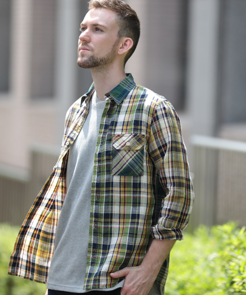 Denime（ドゥニーム）の「【HOUSE OF BLUES/ハウスオブブルース】リネンクレイジーチェックシャツ（シャツ/ブラウス・メンズ・ネイビー/マスタード/レッド・MEDIUM/LARGE）」の3枚目の写真