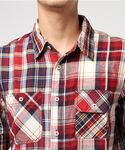 Denime（ドゥニーム）の「【HOUSE OF BLUES/ハウスオブブルース】リネンクレイジーチェックシャツ（シャツ/ブラウス・メンズ・ネイビー/マスタード/レッド・MEDIUM/LARGE）」の6枚目の写真
