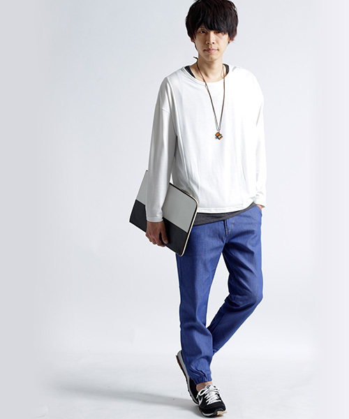 MONO-MART(モノマート)の「ストレッチテーパードジョガーパンツ デニム/チノ(デニムパンツ・メンズ・キャメル/チャコール/インディゴブルー/カーキ/ブルー/ブラック・L/M/XL)」の11枚目の写真