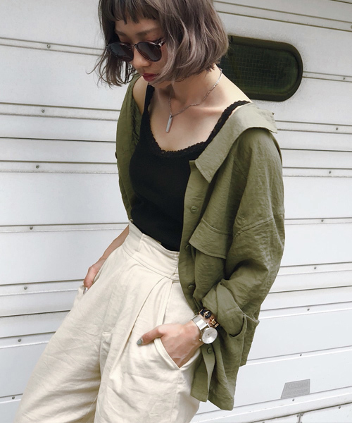 PAGEBOY（ページボーイ）の「ミリタリーBIGシャツライト（シャツ/ブラウス・レディース・アイボリー/グリーン・FREE）」の11枚目の写真