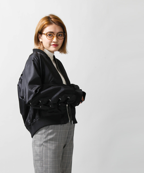 WEGO（ウィゴー）の「WEGO/ベロアレースアップブルゾン（MA-1・レディース・ブラック/ライトピンク・FREE）」の8枚目の写真