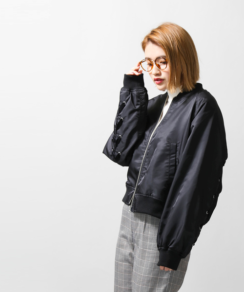 WEGO（ウィゴー）の「WEGO/ベロアレースアップブルゾン（MA-1・レディース・ブラック/ライトピンク・FREE）」の9枚目の写真