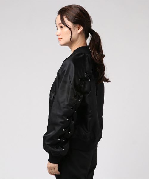 WEGO（ウィゴー）の「WEGO/ベロアレースアップブルゾン（MA-1・レディース・ブラック/ライトピンク・FREE）」の5枚目の写真