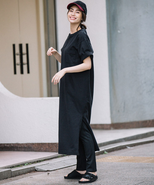 Munich（ミューニック）の「【Munich定番】ヘビーウェイトジャージＴシャツワンピース（ワンピース・レディース・ホワイト/ブラック/ピンク/ライトカーキ/ライトベージュ/ブラウン・FREE）」の12枚目の写真