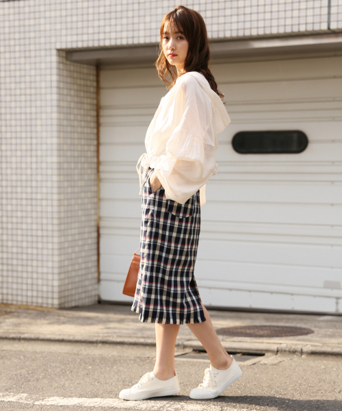 Heather（ヘザー）の「ベルトツキチェックIラインスカート　828580（スカート・レディース・ホワイト系その他/ベージュ系その他/ブルー系その他・S/M）」の15枚目の写真