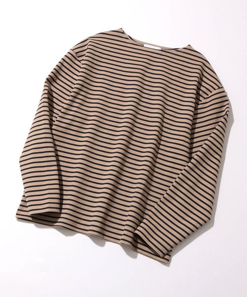 ADAM ET ROPE'（アダムエロペ）の「ボーダーポンチオーバーサイズ長袖Tシャツ（Tシャツ/カットソー・メンズ・ベージュ/ネイビー/ピンク系その他2・M/L）」の2枚目の写真