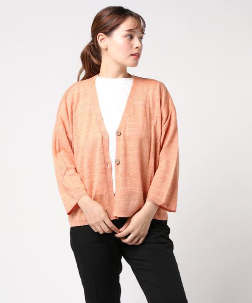 MashuKashu(マシュカシュ)の「Vネックカーディガン(カーディガン/ボレロ・レディース・ネイビー/オレンジ・フリー)」の1枚目の写真