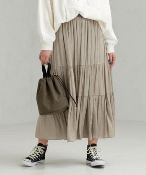 green label relaxing（グリーンレーベルリラクシング）の「CFC PE カッセン ジャカード ギャザー マキシ スカート（スカート・レディース・ライトグレー/ブラック/ベージュ・FREE）」の3枚目の写真