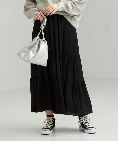 green label relaxing（グリーンレーベルリラクシング）の「CFC PE カッセン ジャカード ギャザー マキシ スカート（スカート・レディース・ライトグレー/ブラック/ベージュ・FREE）」の2枚目の写真