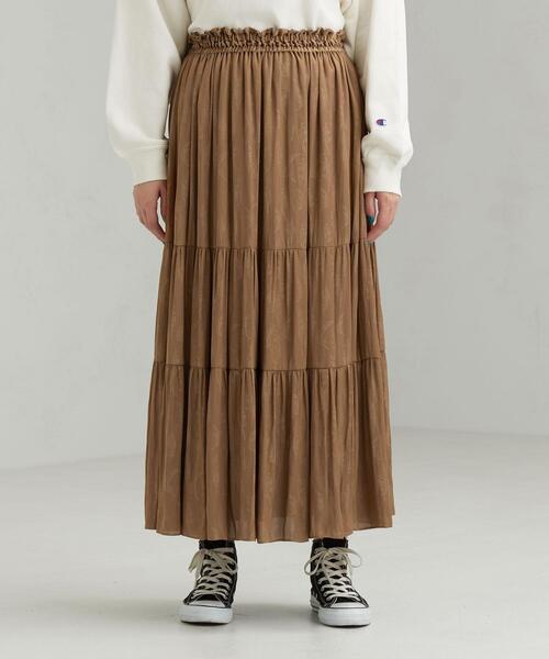 green label relaxing（グリーンレーベルリラクシング）の「CFC PE カッセン ジャカード ギャザー マキシ スカート（スカート・レディース・ライトグレー/ブラック/ベージュ・FREE）」の4枚目の写真