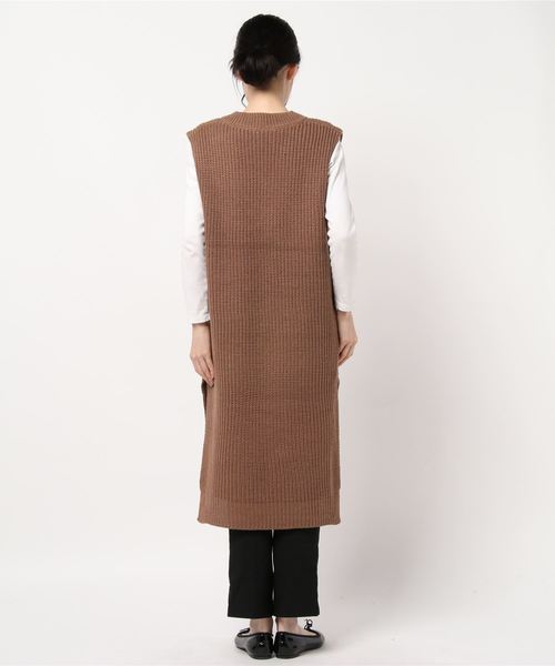 STYLEBLOCK(スタイルブロック)の「Vネックロングニットベストワンピース(ワンピース・レディース・ブラック/アイボリー/ブラウン系その他/ダークベージュ・M)」の6枚目の写真