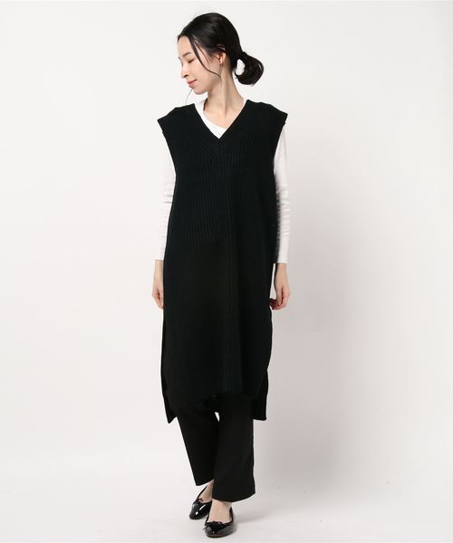 STYLEBLOCK(スタイルブロック)の「Vネックロングニットベストワンピース(ワンピース・レディース・ブラック/アイボリー/ブラウン系その他/ダークベージュ・M)」の7枚目の写真