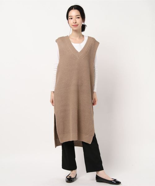 STYLEBLOCK(スタイルブロック)の「Vネックロングニットベストワンピース(ワンピース・レディース・ブラック/アイボリー/ブラウン系その他/ダークベージュ・M)」の8枚目の写真