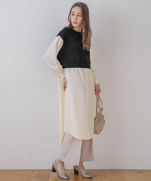 ニットベスト×シャツ　フェイクレイヤードワンピース