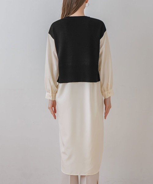 rectangle（レクタングル）の「ニットベスト×シャツ　フェイクレイヤードワンピース（ワンピース・レディース・ブラック/ベージュ/オフホワイト・FREE）」の9枚目の写真