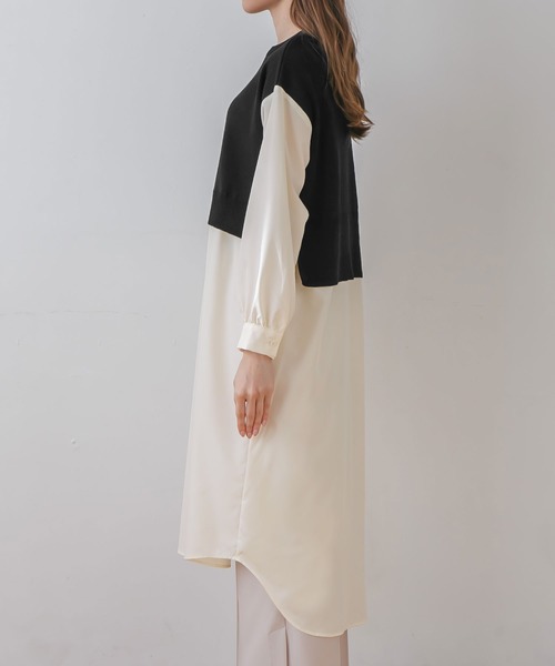 rectangle（レクタングル）の「ニットベスト×シャツ　フェイクレイヤードワンピース（ワンピース・レディース・ブラック/ベージュ/オフホワイト・FREE）」の10枚目の写真