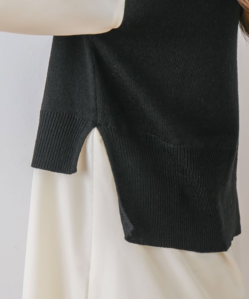 rectangle（レクタングル）の「ニットベスト×シャツ　フェイクレイヤードワンピース（ワンピース・レディース・ブラック/ベージュ/オフホワイト・FREE）」の12枚目の写真