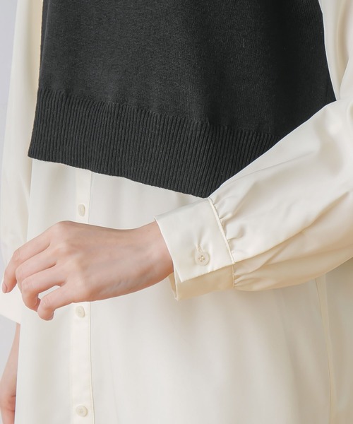 rectangle（レクタングル）の「ニットベスト×シャツ　フェイクレイヤードワンピース（ワンピース・レディース・ブラック/ベージュ/オフホワイト・FREE）」の14枚目の写真