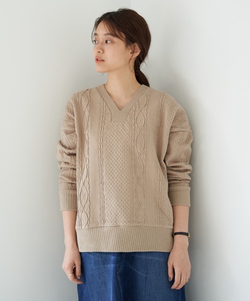 AMERICAN HOLIC(アメリカンホリック)の「両Vネックカットジャガードプルオーバー *(Tシャツ/カットソー・レディース・チャコールグレー/ベージュ/アイボリー・MEDIUM/LARGE)」の3枚目の写真