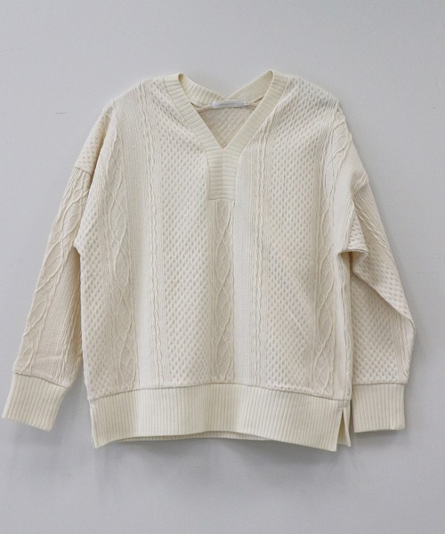 AMERICAN HOLIC(アメリカンホリック)の「両Vネックカットジャガードプルオーバー *(Tシャツ/カットソー・レディース・チャコールグレー/ベージュ/アイボリー・MEDIUM/LARGE)」の5枚目の写真