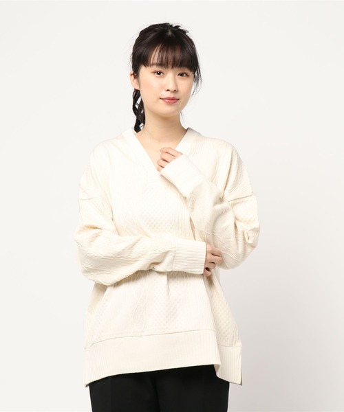 AMERICAN HOLIC(アメリカンホリック)の「両Vネックカットジャガードプルオーバー *(Tシャツ/カットソー・レディース・チャコールグレー/ベージュ/アイボリー・MEDIUM/LARGE)」の8枚目の写真