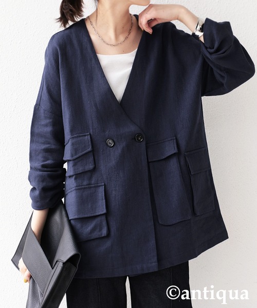 antiqua（アンティカ）の「ポケットリネンジャケット（テーラードジャケット・レディース・ブラック/ネイビー/ブラウン系その他/ベージュ系その他・FREE）」の14枚目の写真