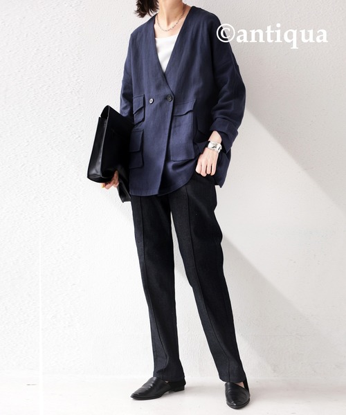 antiqua（アンティカ）の「ポケットリネンジャケット（テーラードジャケット・レディース・ブラック/ネイビー/ブラウン系その他/ベージュ系その他・FREE）」の16枚目の写真