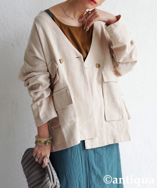 antiqua（アンティカ）の「ポケットリネンジャケット（テーラードジャケット・レディース・ブラック/ネイビー/ブラウン系その他/ベージュ系その他・FREE）」の17枚目の写真