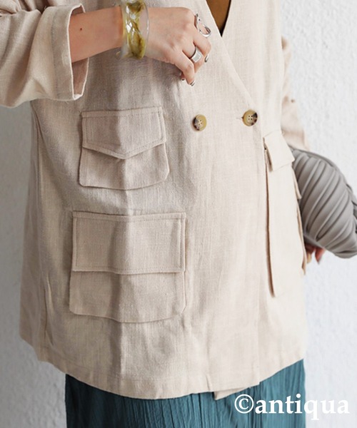 antiqua（アンティカ）の「ポケットリネンジャケット（テーラードジャケット・レディース・ブラック/ネイビー/ブラウン系その他/ベージュ系その他・FREE）」の22枚目の写真