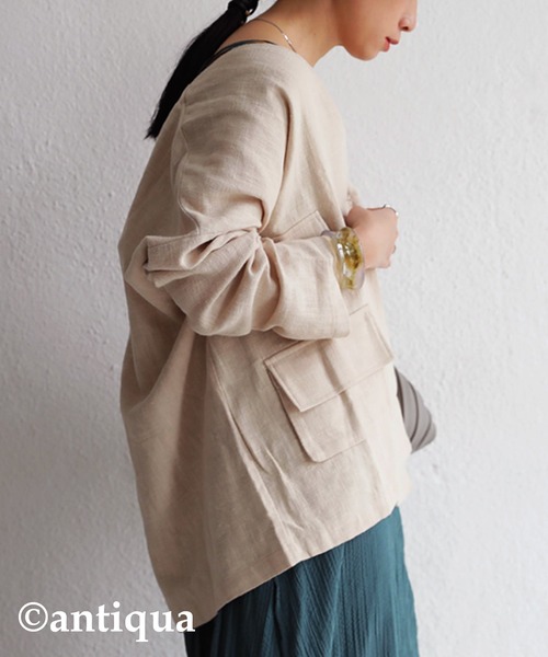 antiqua（アンティカ）の「ポケットリネンジャケット（テーラードジャケット・レディース・ブラック/ネイビー/ブラウン系その他/ベージュ系その他・FREE）」の21枚目の写真