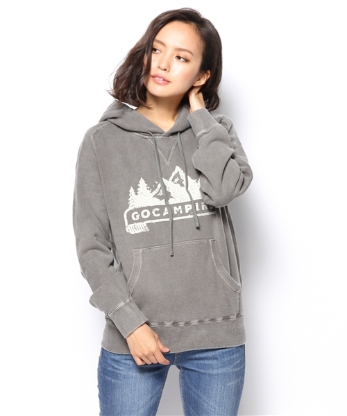 goa(ゴア)の「GO CAMPING ピグメント裏毛フードパーカー(パーカー・レディース・ブラック/ベージュ/カーキ/レッド・FREE)」の2枚目の写真