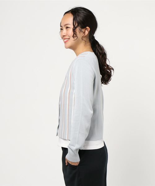 NEWYORKER(ニューヨーカー)の「レジメンタルストライプ ショート丈カーディガン(カーディガン/ボレロ・レディース・サックスブルー/ライトグレー・M/L)」の9枚目の写真