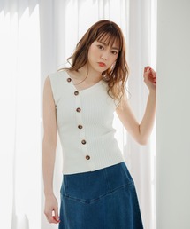 アシメボタンノースリニットニット