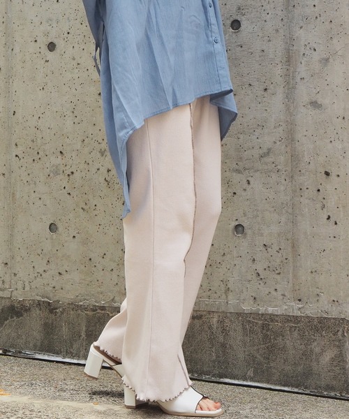 tiptop（ティップトップ）の「リブ配色メローフレアパンツ（その他パンツ・レディース・ライトグリーン/アイボリー/スミクロ/モカ/オレンジ・FREE）」の6枚目の写真