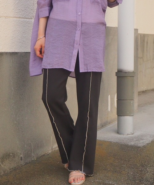 tiptop（ティップトップ）の「リブ配色メローフレアパンツ（その他パンツ・レディース・ライトグリーン/アイボリー/スミクロ/モカ/オレンジ・FREE）」の21枚目の写真