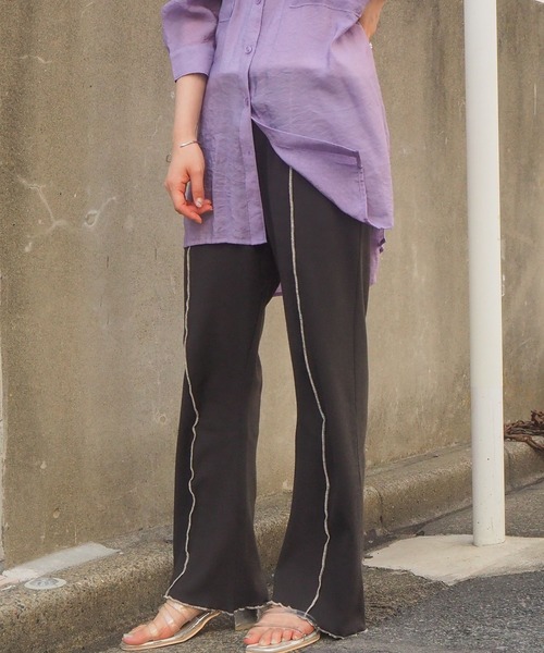 tiptop（ティップトップ）の「リブ配色メローフレアパンツ（その他パンツ・レディース・ライトグリーン/アイボリー/スミクロ/モカ/オレンジ・FREE）」の22枚目の写真