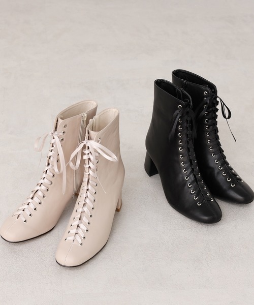 one after another NICE CLAUP（ワンアフターアナザーナイスクラップ）の「レースアップブーティー（ブーツ・レディース・ブラック/ライトベージュ・SMALL/MEDIUM/LARGE）」の20枚目の写真