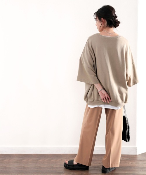 Java（ジャバ）の「《JaVaジャバ コラボ》ゆったり、ビッグシルエットスウェット半袖トレーナー（スウェット・レディース・モスグリーン/モカ/ライトカーキ/グレイッシュブルー/ベージュ/ブラック・MEDIUM/LARGE/X-LARGE）」の8枚目の写真